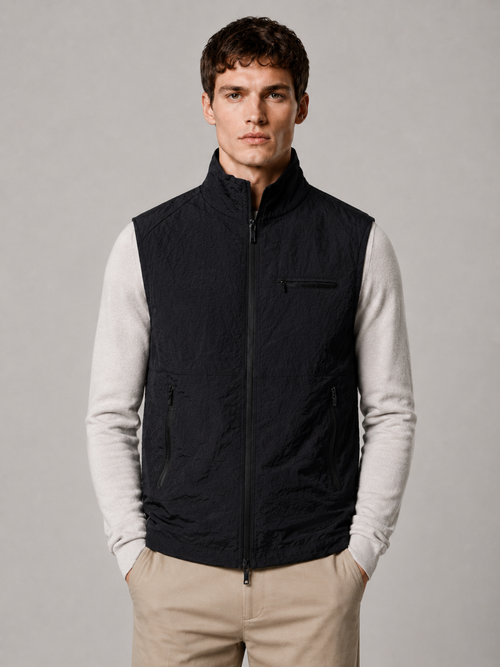 Men’s Gilet Jacket with Zip Closure and Stand Collar