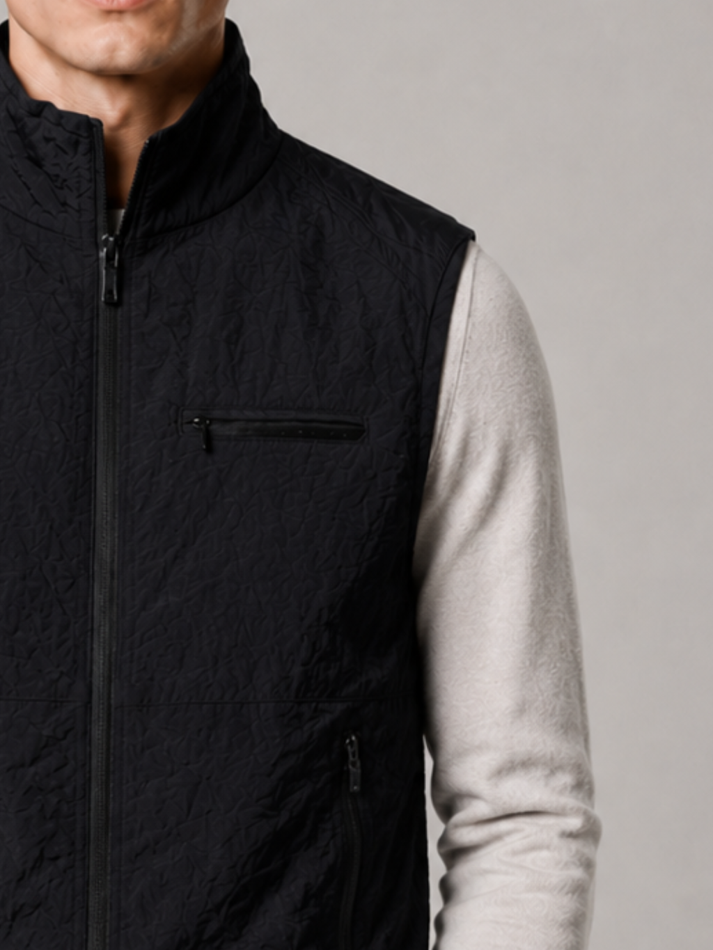 Men’s Gilet Jacket with Zip Closure and Stand Collar