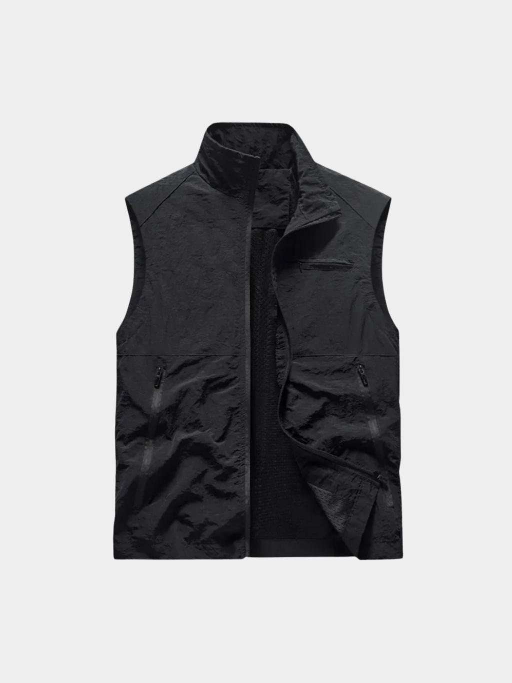 Men’s Gilet Jacket with Zip Closure and Stand Collar