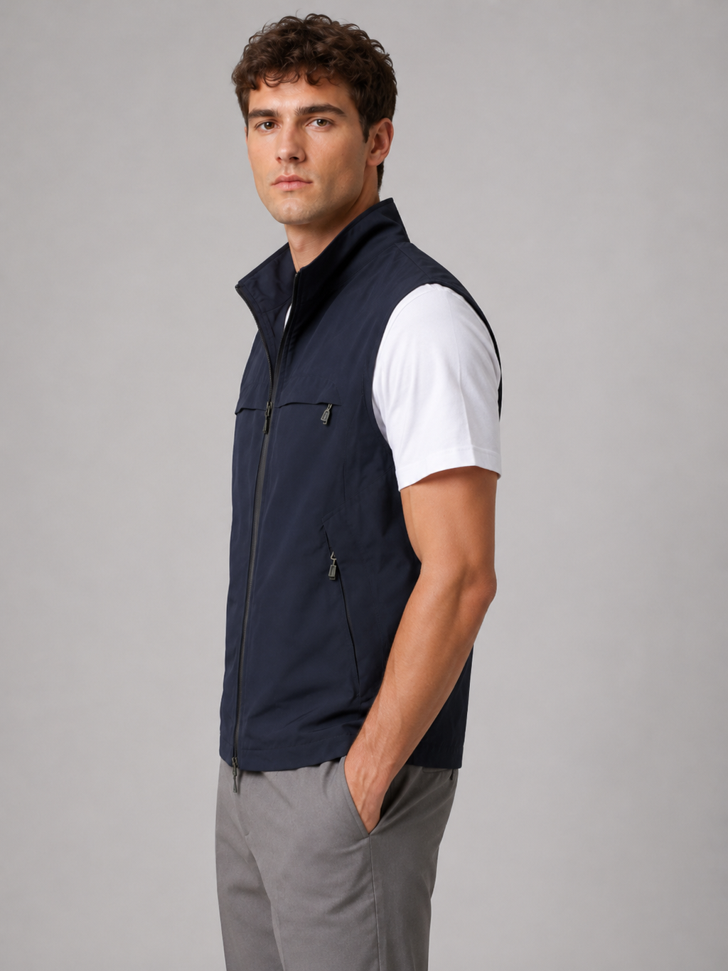 Men’s Multi-Pocket Gilet Jacket with Zip Closure