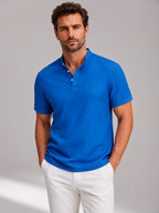 Men’s Short Sleeve Shirt with Stand Collar and Button Front