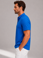 Men’s Short Sleeve Shirt with Stand Collar and Button Front