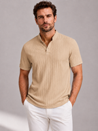 Men’s Short Sleeve Shirt with Stand Collar and Button Front