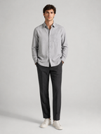 Men’s Solid Gray Button-Up Shirt with Chest Pocket