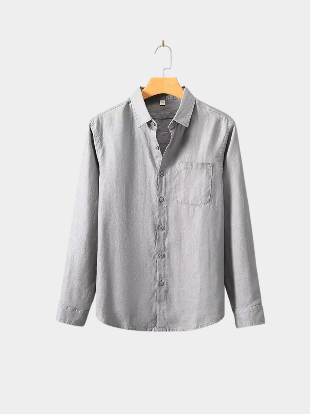 Men’s Solid Gray Button-Up Shirt with Chest Pocket
