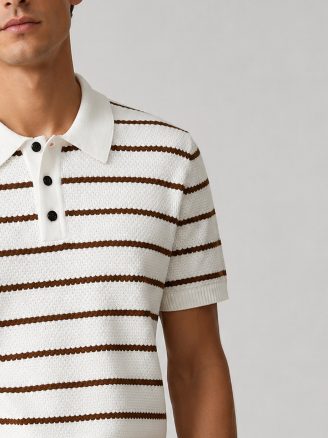 Men’s Striped Knit Polo Shirt with Short Sleeves