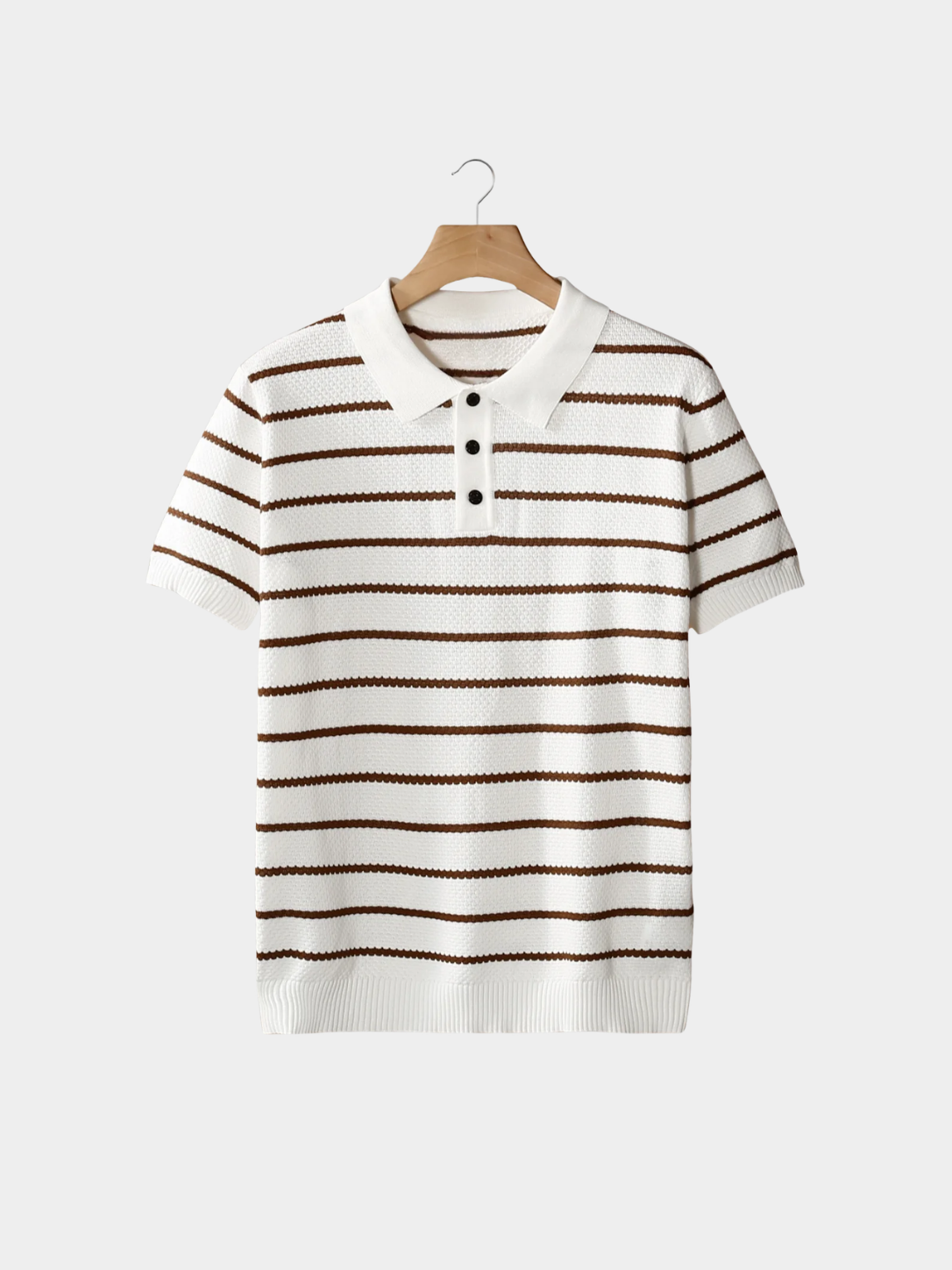 Men’s Striped Knit Polo Shirt with Short Sleeves