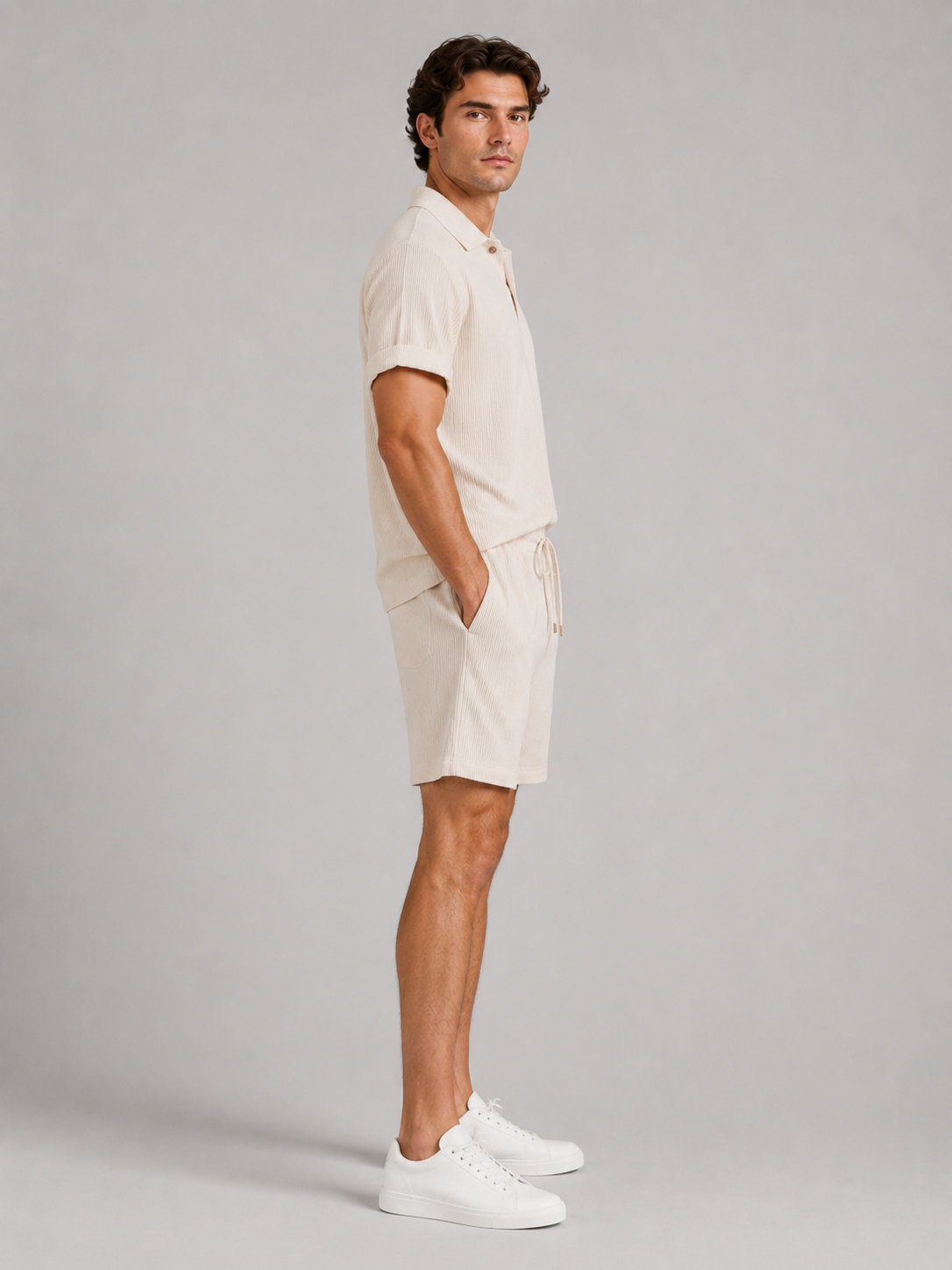 Men’s Textured Polo and Shorts Two-Piece Set