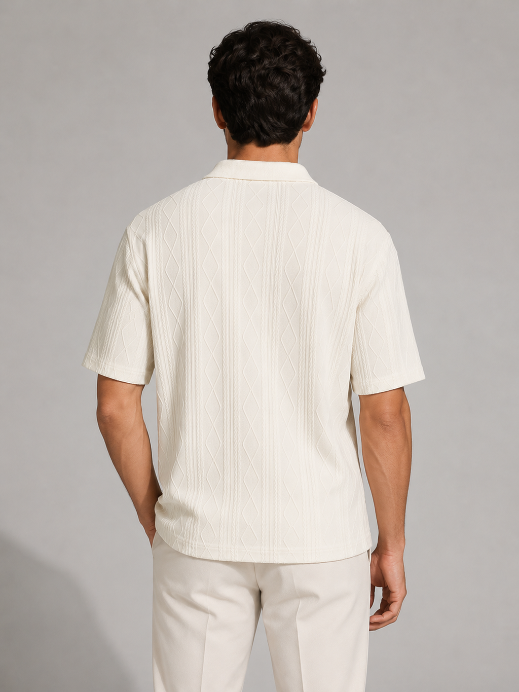 Men’s Textured Short Sleeve Zip Polo Shirt