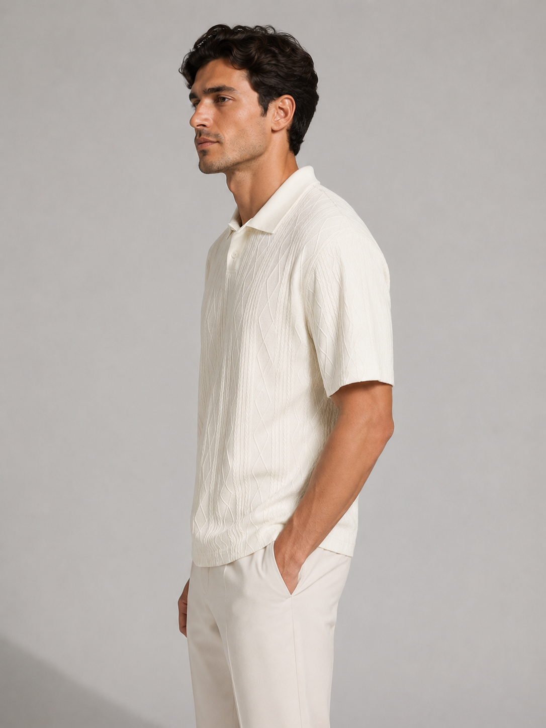 Men’s Textured Short Sleeve Zip Polo Shirt
