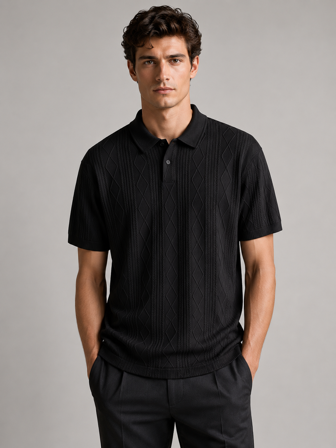 Men’s Textured Short Sleeve Zip Polo Shirt