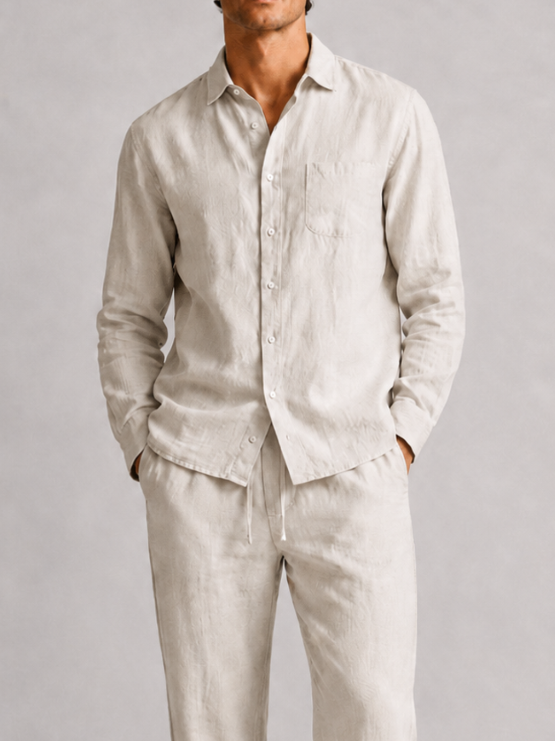 Men’s Two Piece Set with Long Sleeve Shirt and Trousers