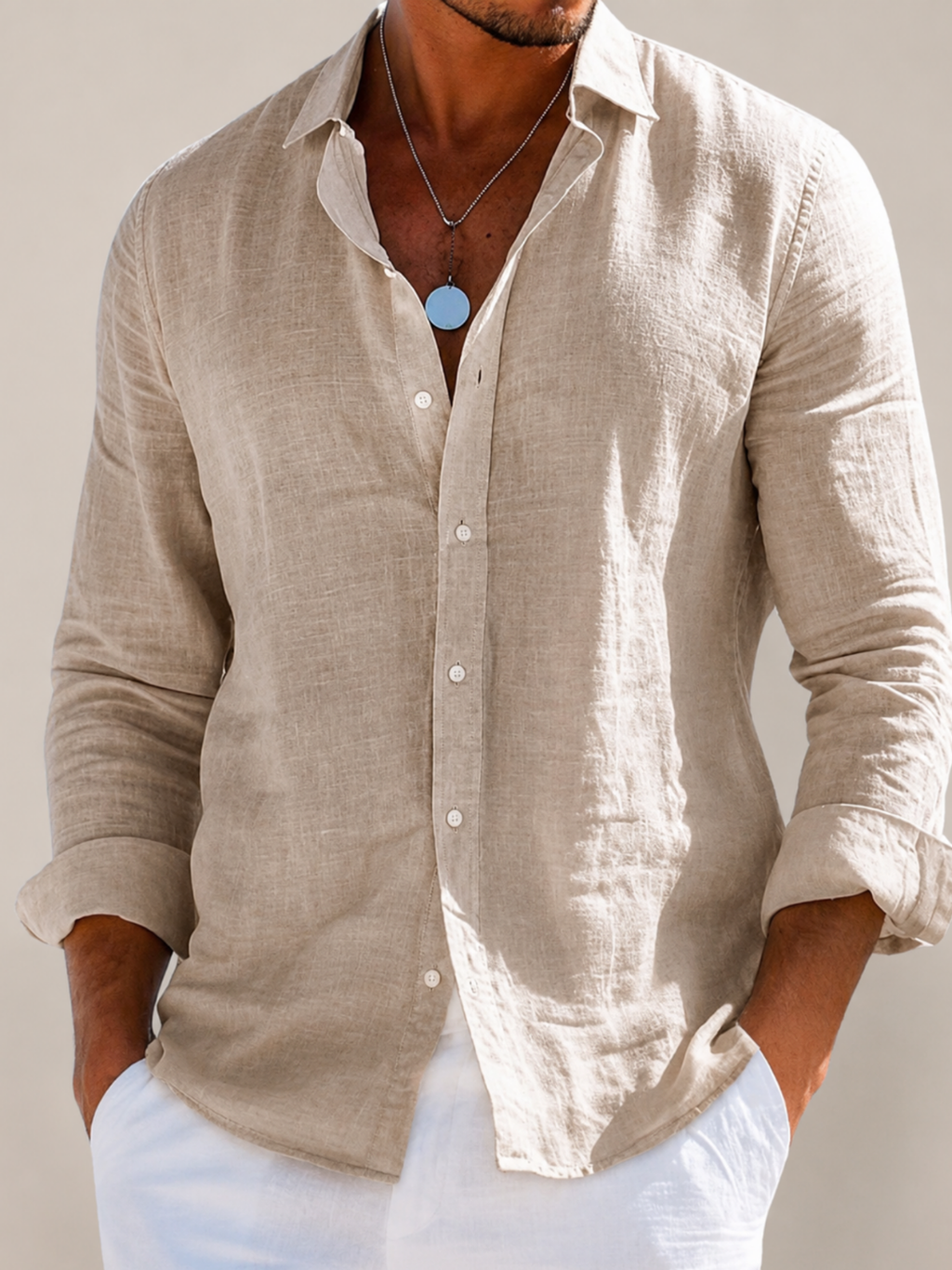 Men’s Blend Long Sleeve Shirt with Button Closure