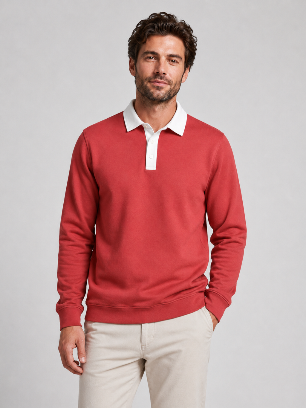 Men’s Knit Polo Shirt with Collar and Button Placket