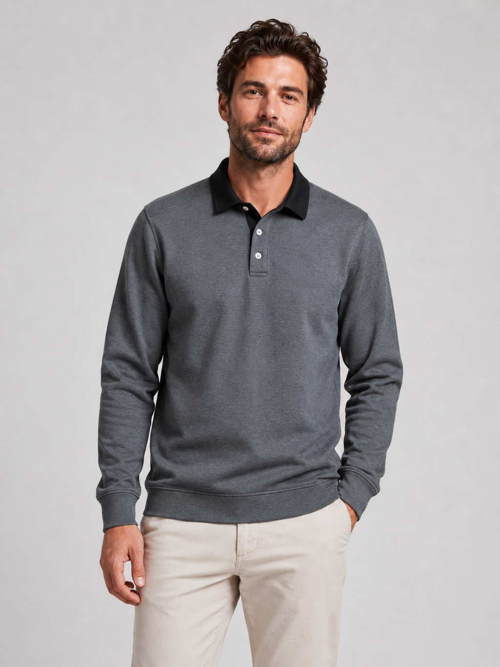 Men’s Knit Polo Shirt with Collar and Button Placket