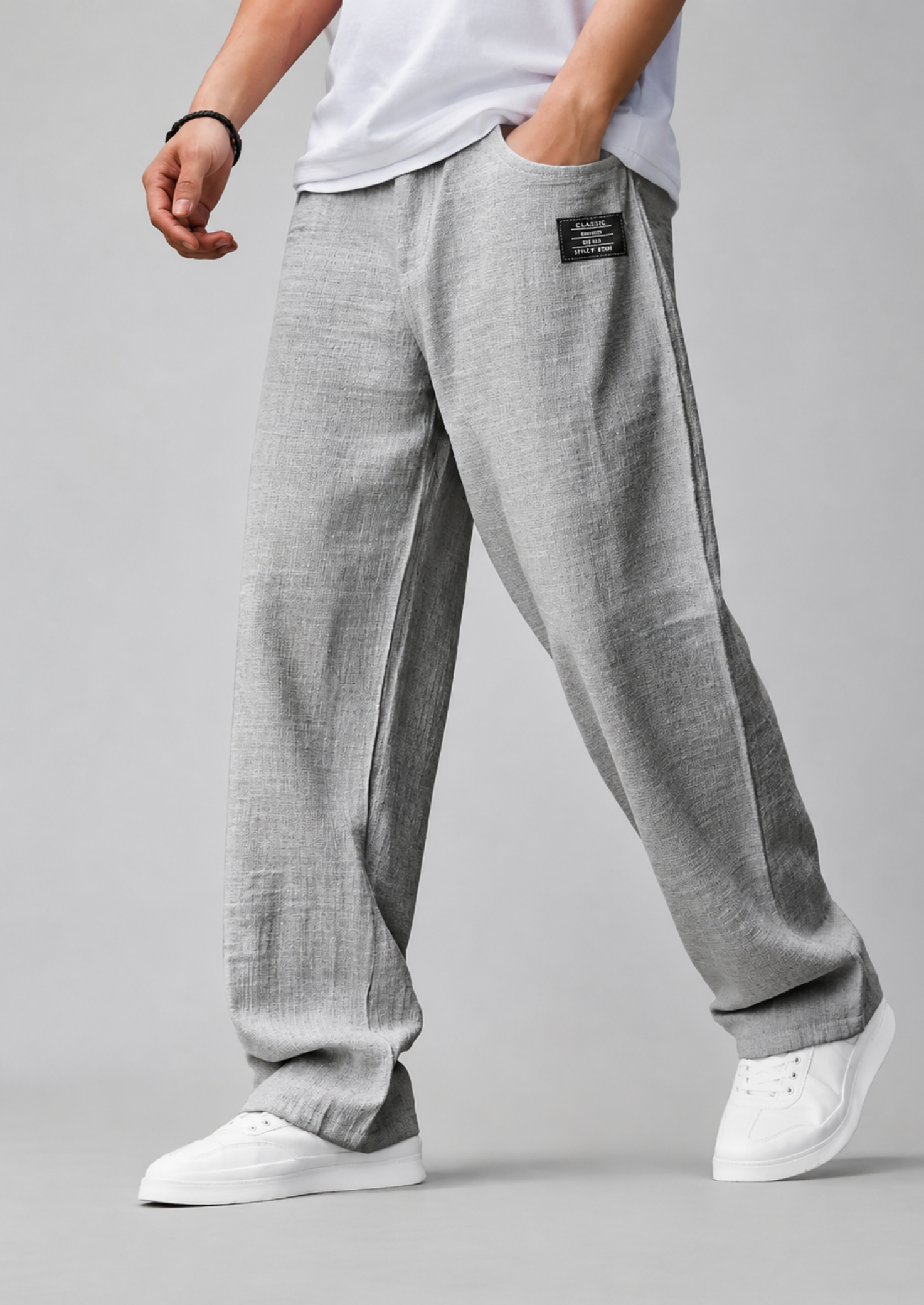Men’s Straight-Leg Pants with Badge Detail
