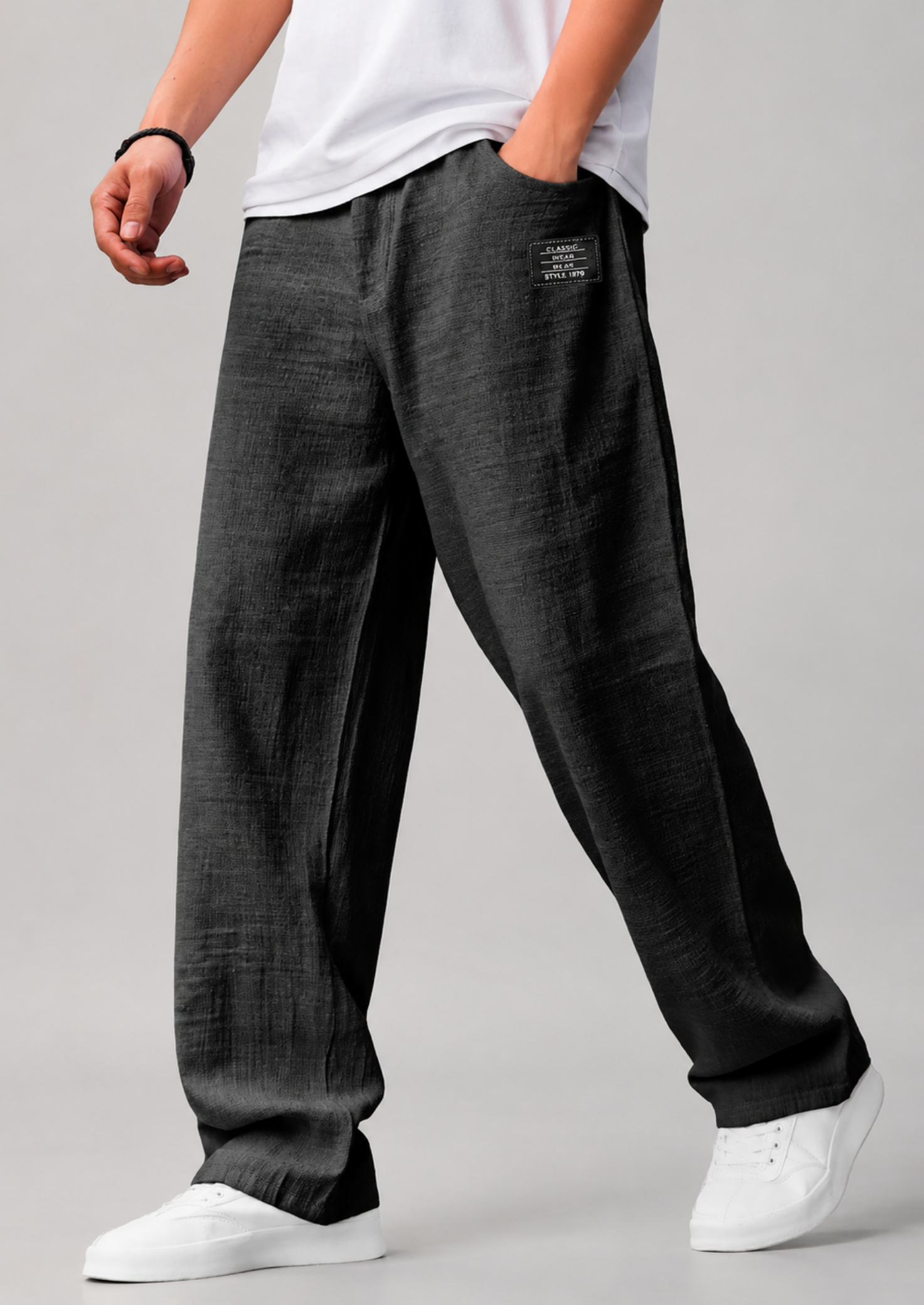Men’s Straight-Leg Pants with Badge Detail