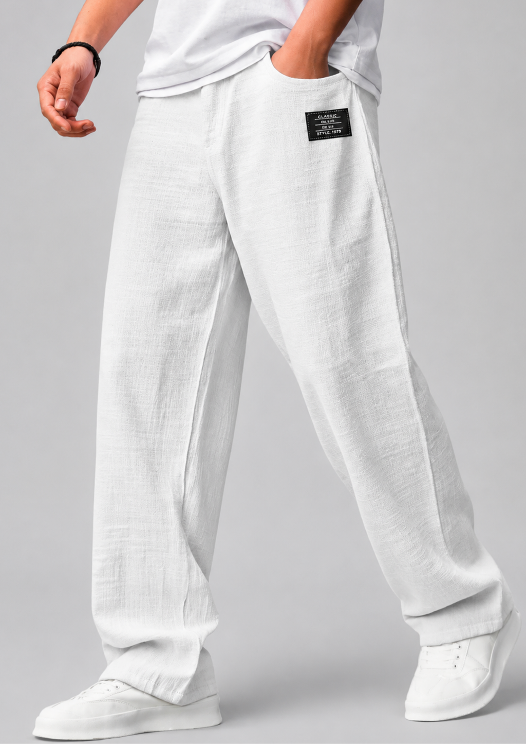 Men’s Straight-Leg Pants with Badge Detail