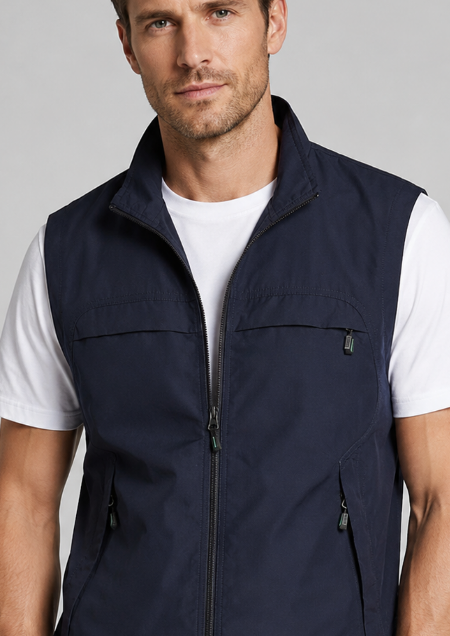 Men’s Gilet Jacket with Zipper and Multiple Pockets
