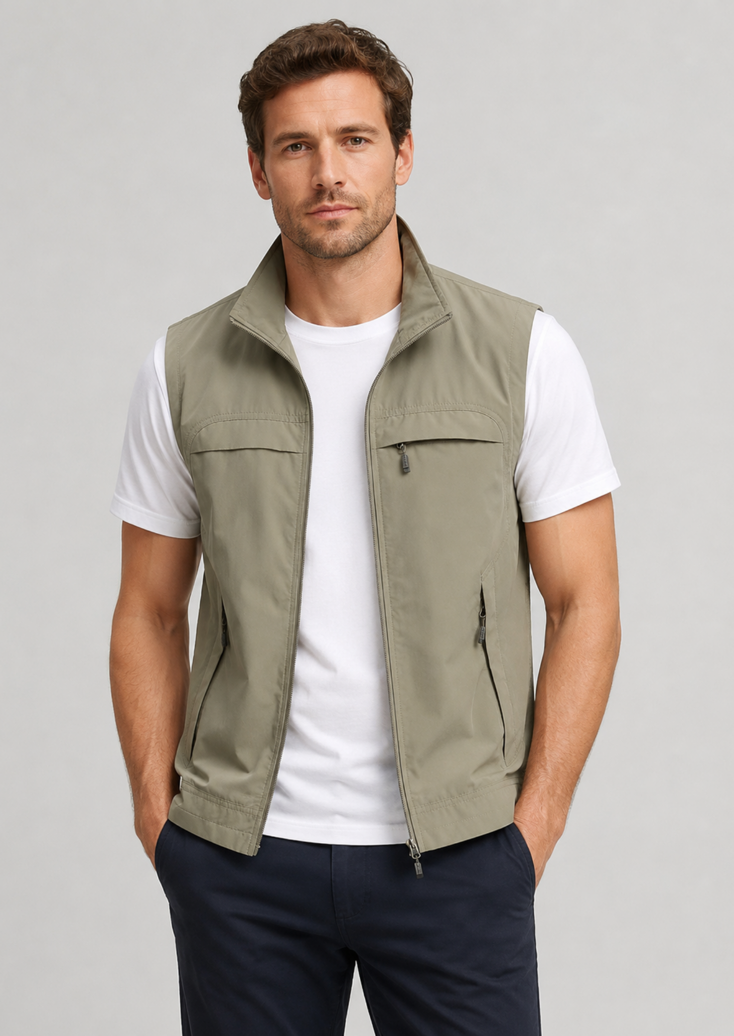 Men’s Gilet Jacket with Zipper and Multiple Pockets