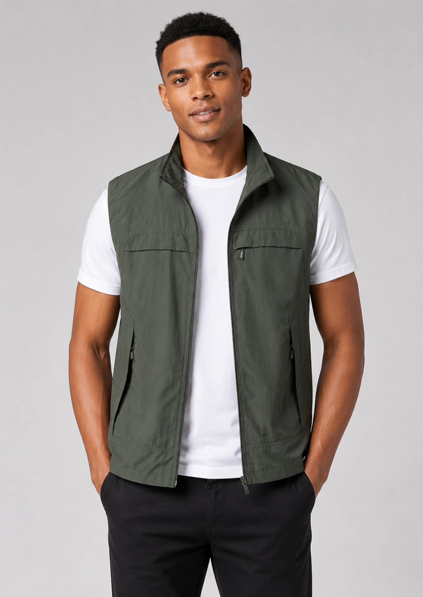 Men’s Gilet Jacket with Zipper and Multiple Pockets