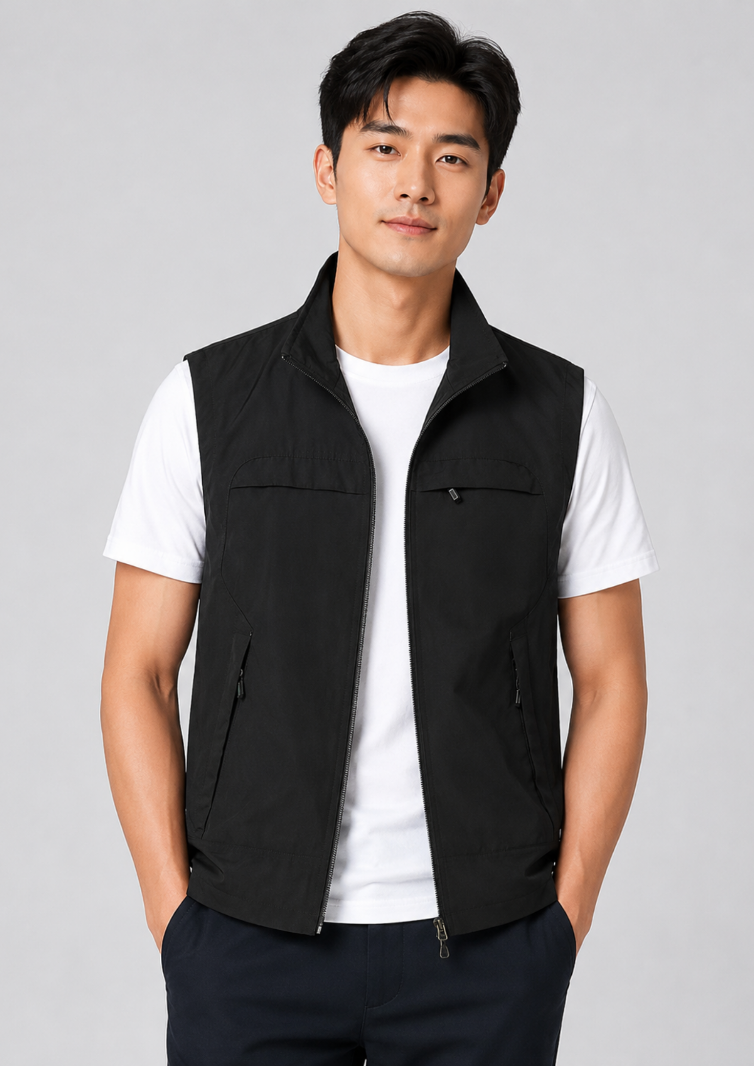 Men’s Gilet Jacket with Zipper and Multiple Pockets