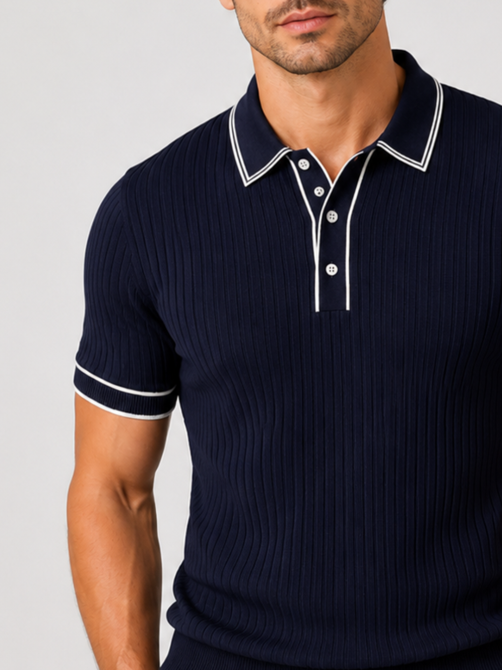 Men’s Ribbed Polo Shirt with Contrast Trim