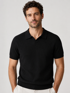 Men’s Short Sleeve Ribbed Polo Shirt with Open Neck
