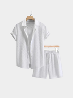 Men’s Short Sleeve Shirt and Shorts Set with Jacquard Texture
