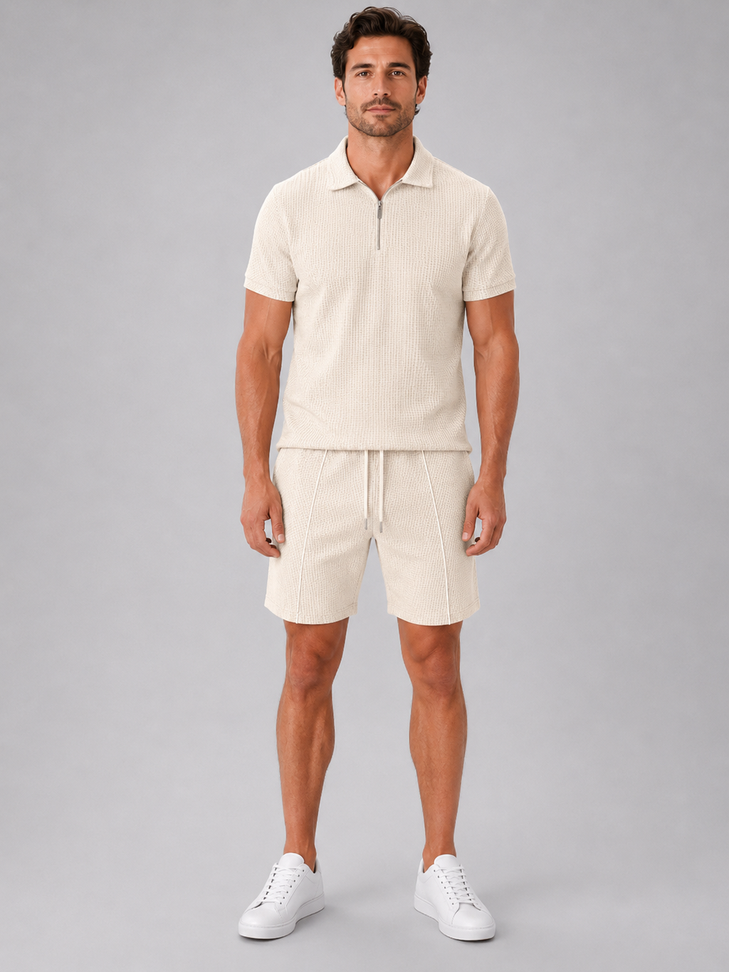 Men’s Polo and Shorts Set with Zip Collar