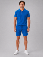 Men’s Polo and Shorts Set with Zip Collar