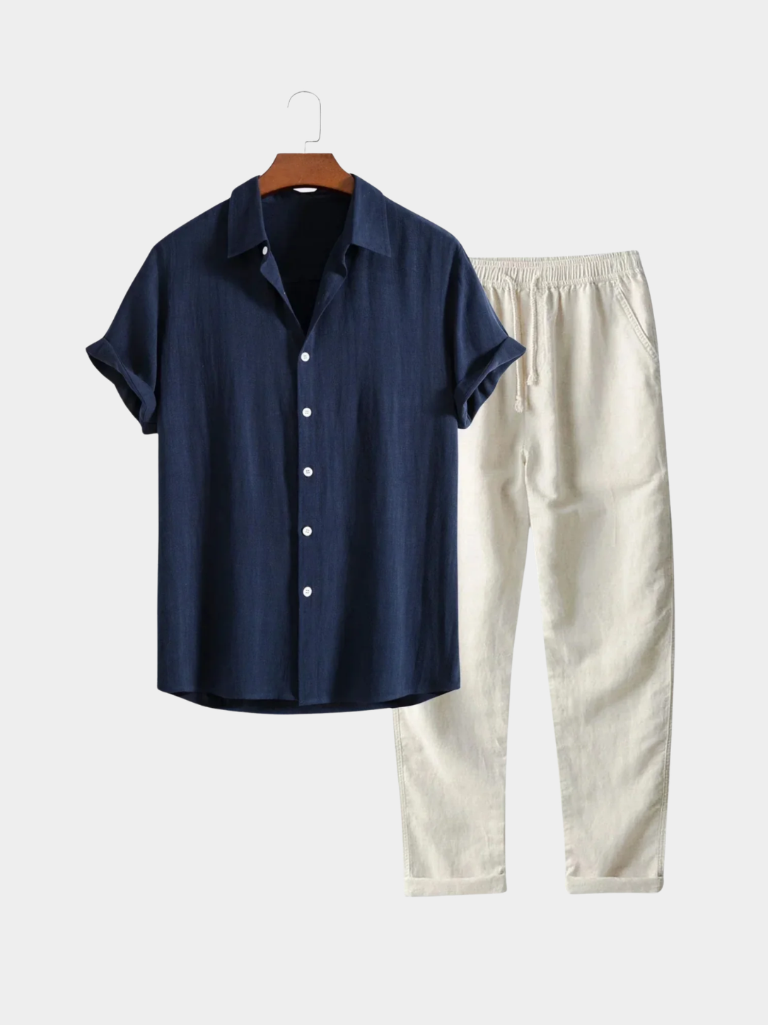 Men’s Two Piece Set with Short Sleeve Shirt and Trousers