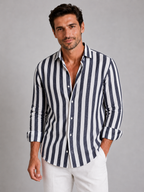 Men’s Vertical Stripe Shirt with Collared Button Front