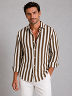 Men’s Vertical Stripe Shirt with Collared Button Front