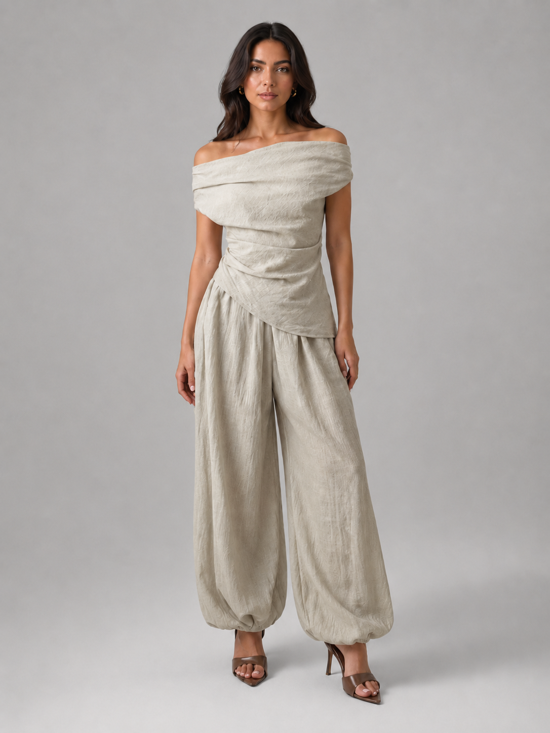 Women’s Off-Shoulder Two Piece Trouser Set