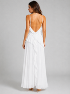 Women’s Pleated Maxi Dress with Halter Neck and Ruffle Detail