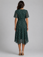 Women’s Printed Midi Dress with V-Neck and Short Sleeves