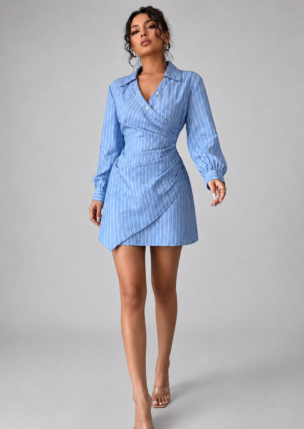 Women’s Striped Mini Wrap Dress with Asymmetrical Hem