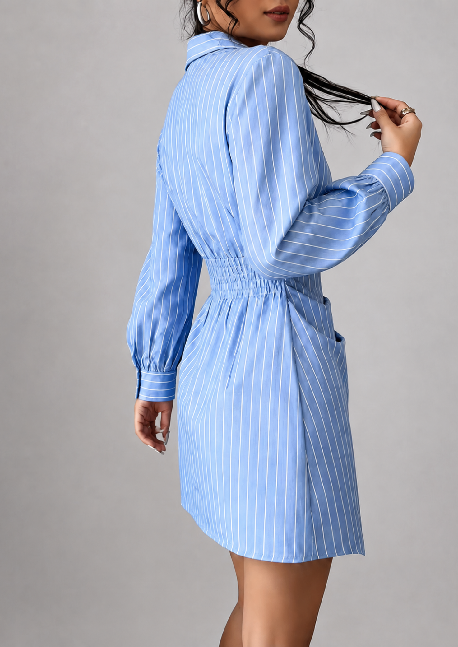 Women’s Striped Mini Wrap Dress with Asymmetrical Hem