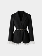 Women’s Blazer Jacket with Belt and Ruffle Trim