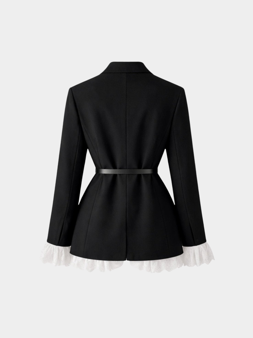 Women’s Blazer Jacket with Belt and Ruffle Trim