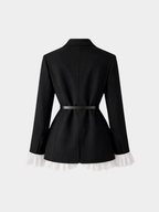 Women’s Blazer Jacket with Belt and Ruffle Trim