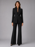 Women’s Blazer and Wide-Leg Trouser Set with Collarless Design