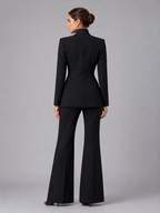 Women’s Blazer and Wide-Leg Trouser Set with Collarless Design