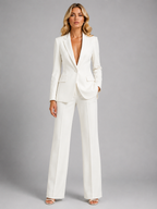 Women’s Blazer and Wide-Leg Trousers Set with Notched Lapel