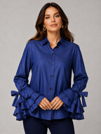 Women’s Button Front Blouse with Ruffle Cuffs