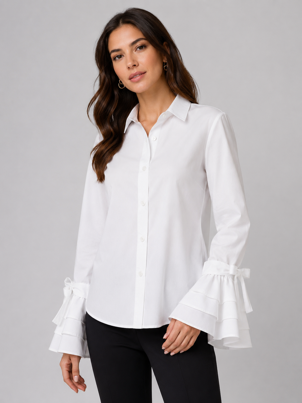 Women’s Button Front Blouse with Ruffle Cuffs