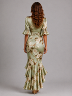 Women’s Floral Maxi Dress with V-Neck and Flutter Sleeves