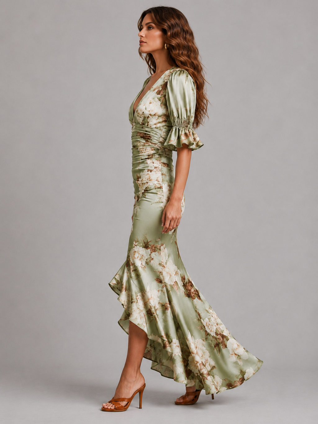 Women’s Floral Maxi Dress with V-Neck and Flutter Sleeves