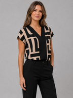 Women’s Geometric Print Blouse with V-Neck
